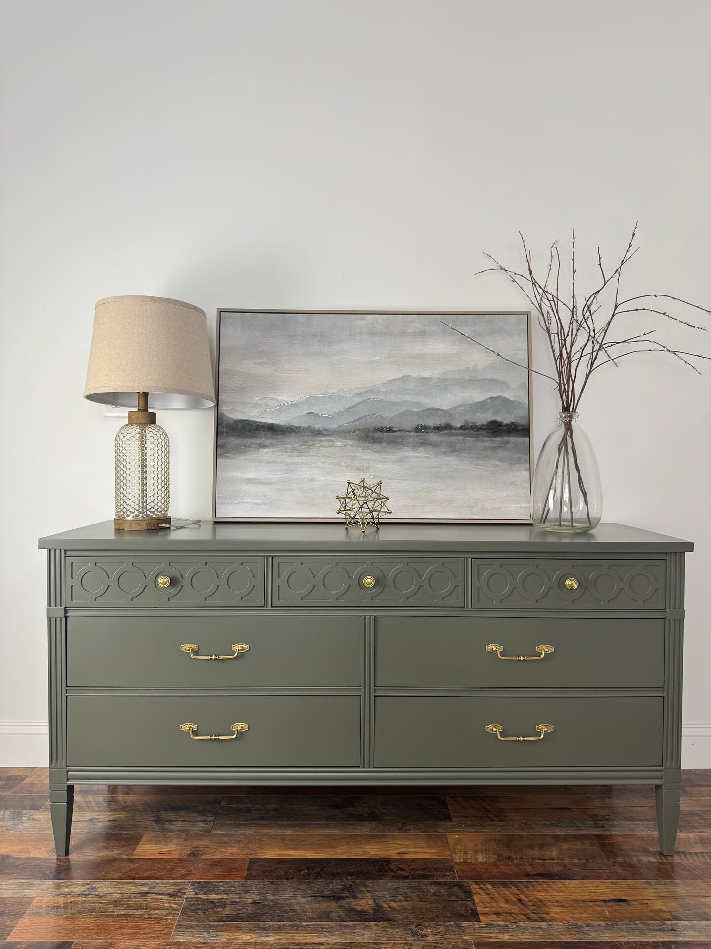 Bassett Sage Green Dresser with Decorative Details