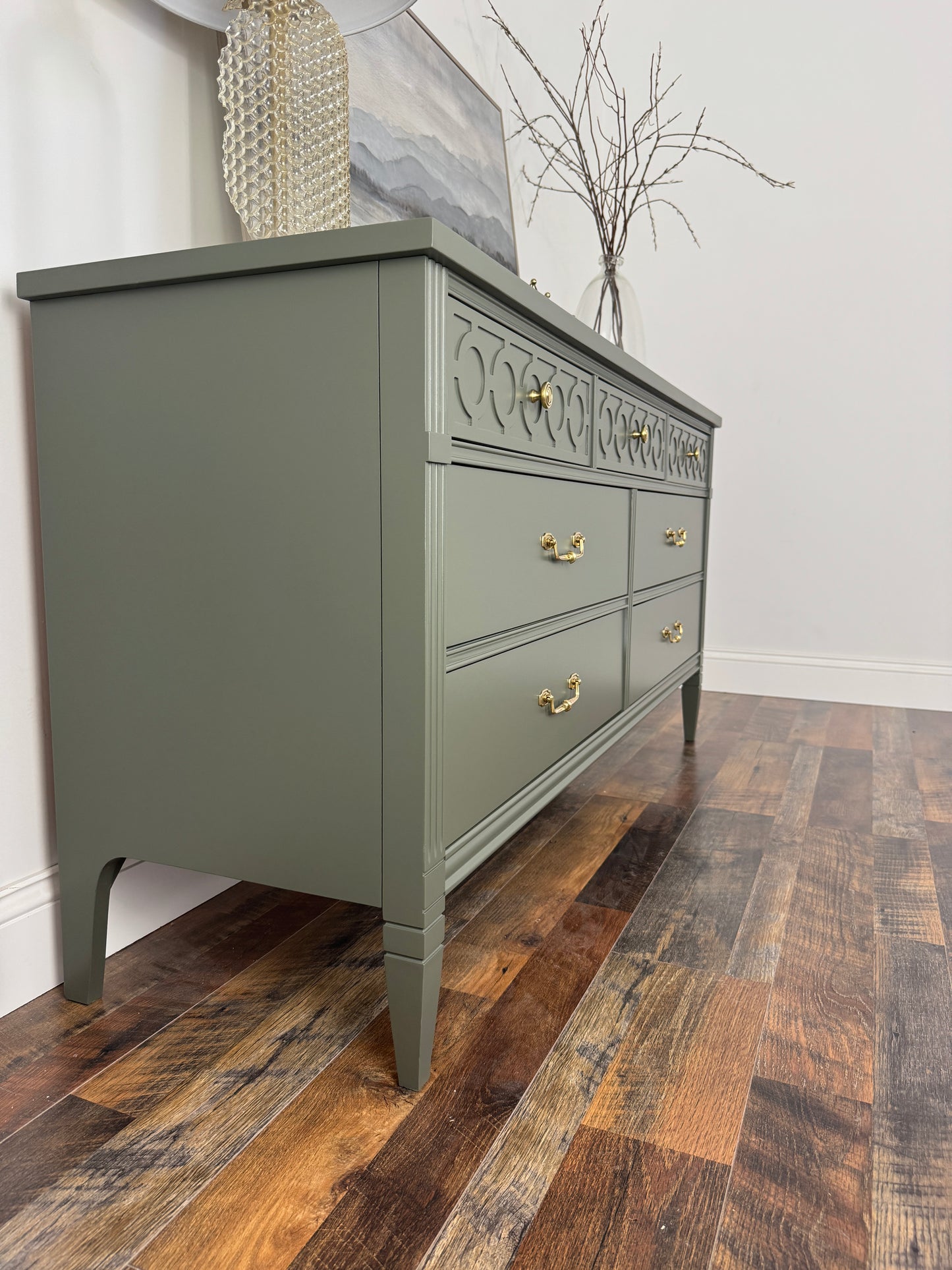 Bassett Sage Green Dresser with Decorative Details