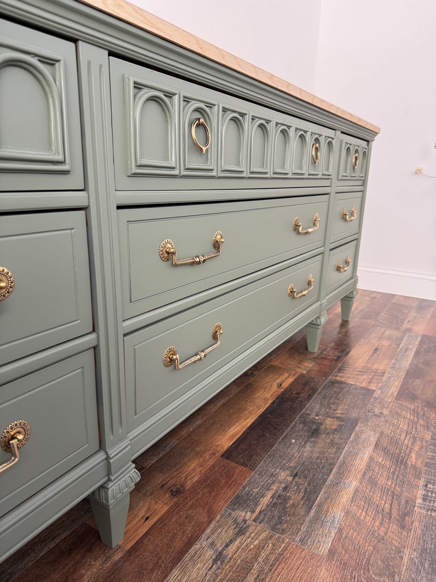 Vintage Green Dresser with Rift Sawn White Oak Top