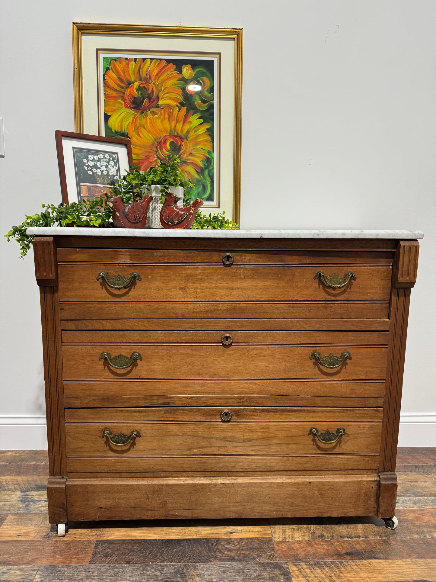 Antique Victorian Walnut Marble Top Dresser
