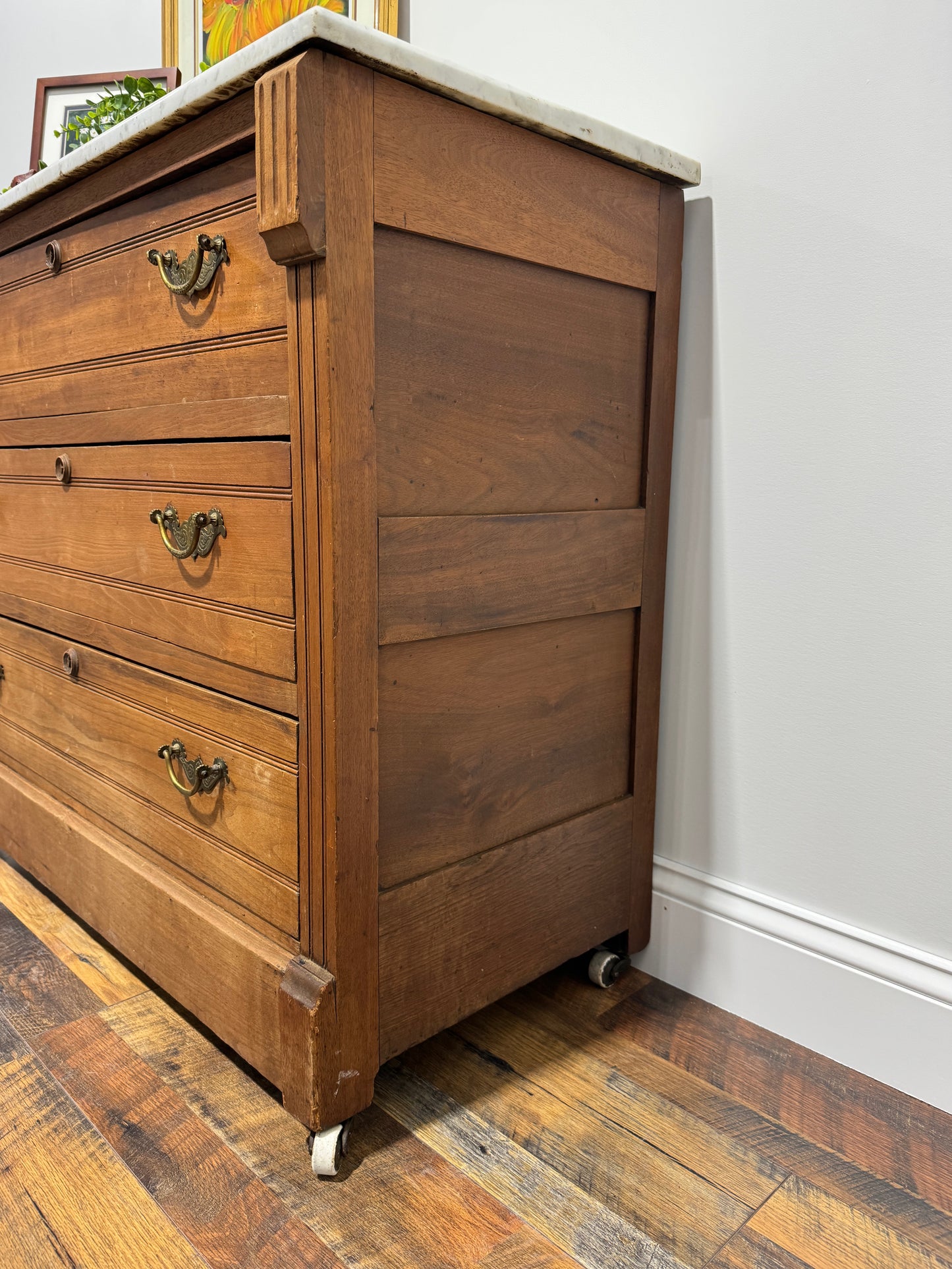 Antique Victorian Walnut Marble Top Dresser