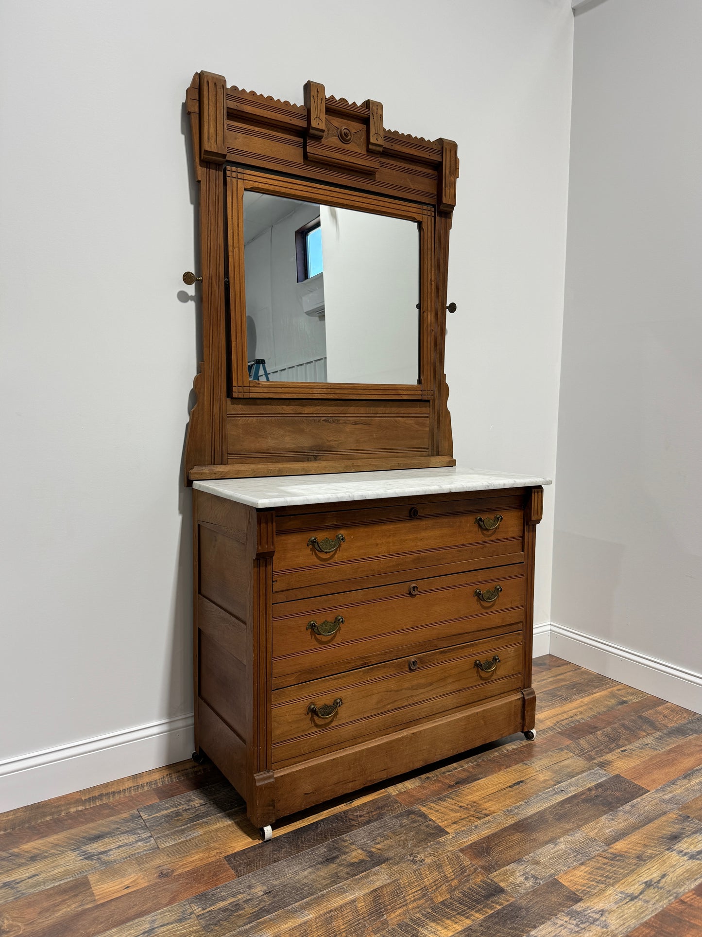 Antique Victorian Walnut Marble Top Dresser