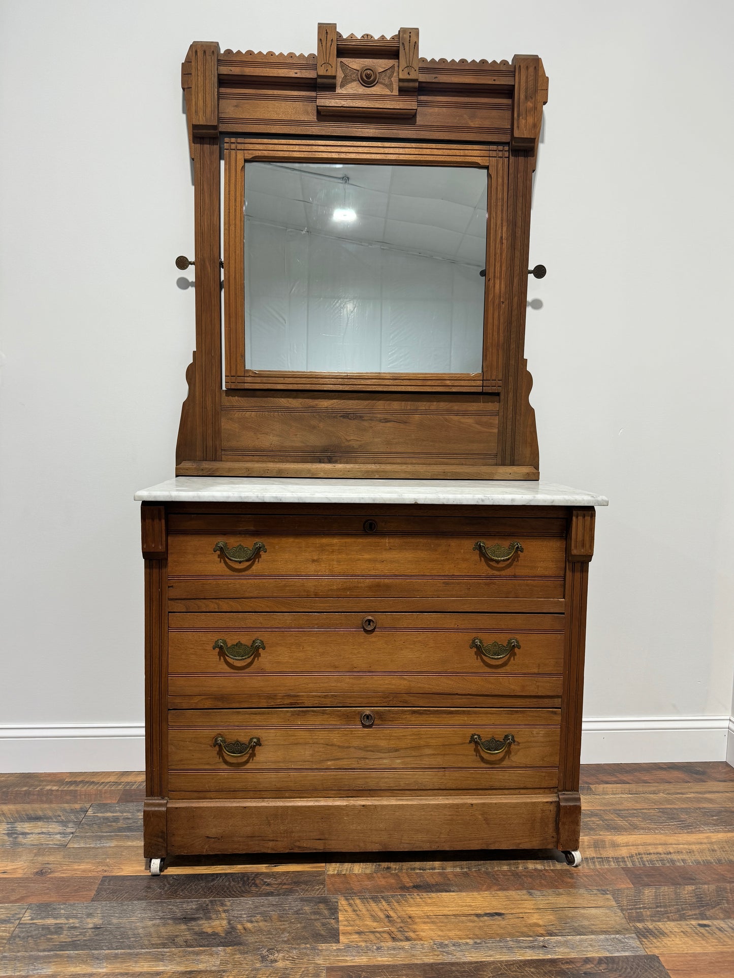 Antique Victorian Walnut Marble Top Dresser