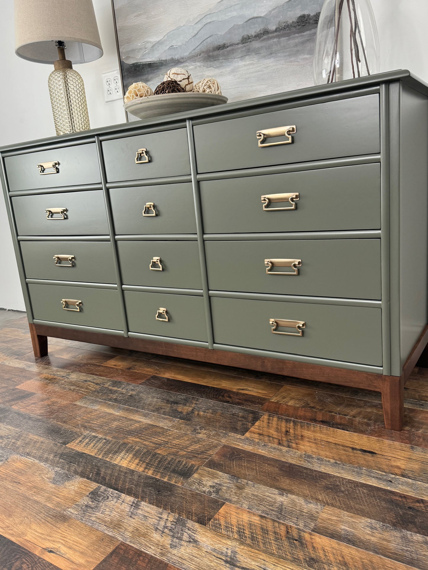 Kent Coffey 12 Drawer Olive Green Dresser
