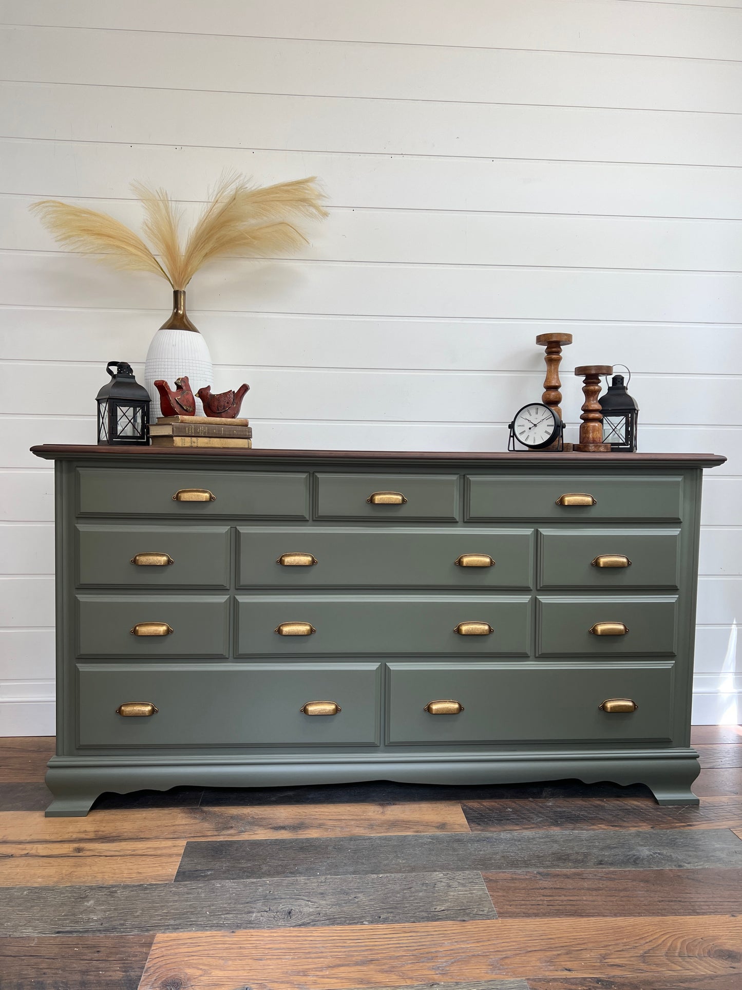 Solid Wood Olive Green Dresser