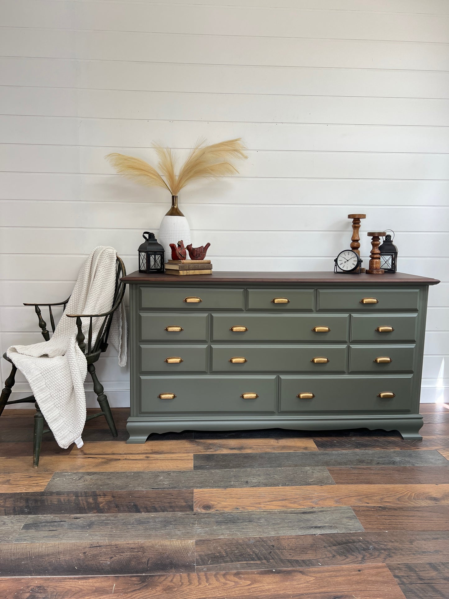 Solid Wood Olive Green Dresser