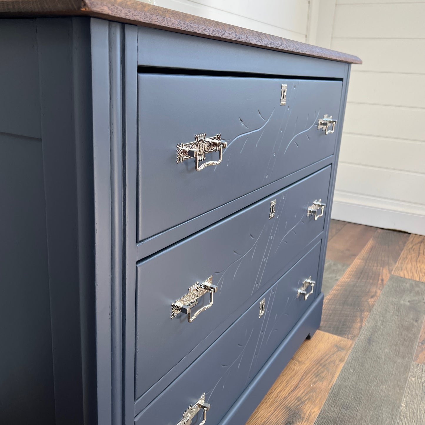 Antique Navy Blue Eastlake Oak Dresser