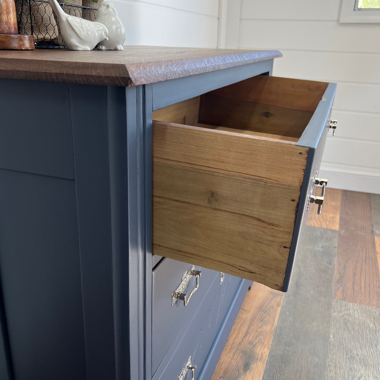 Antique Navy Blue Eastlake Oak Dresser