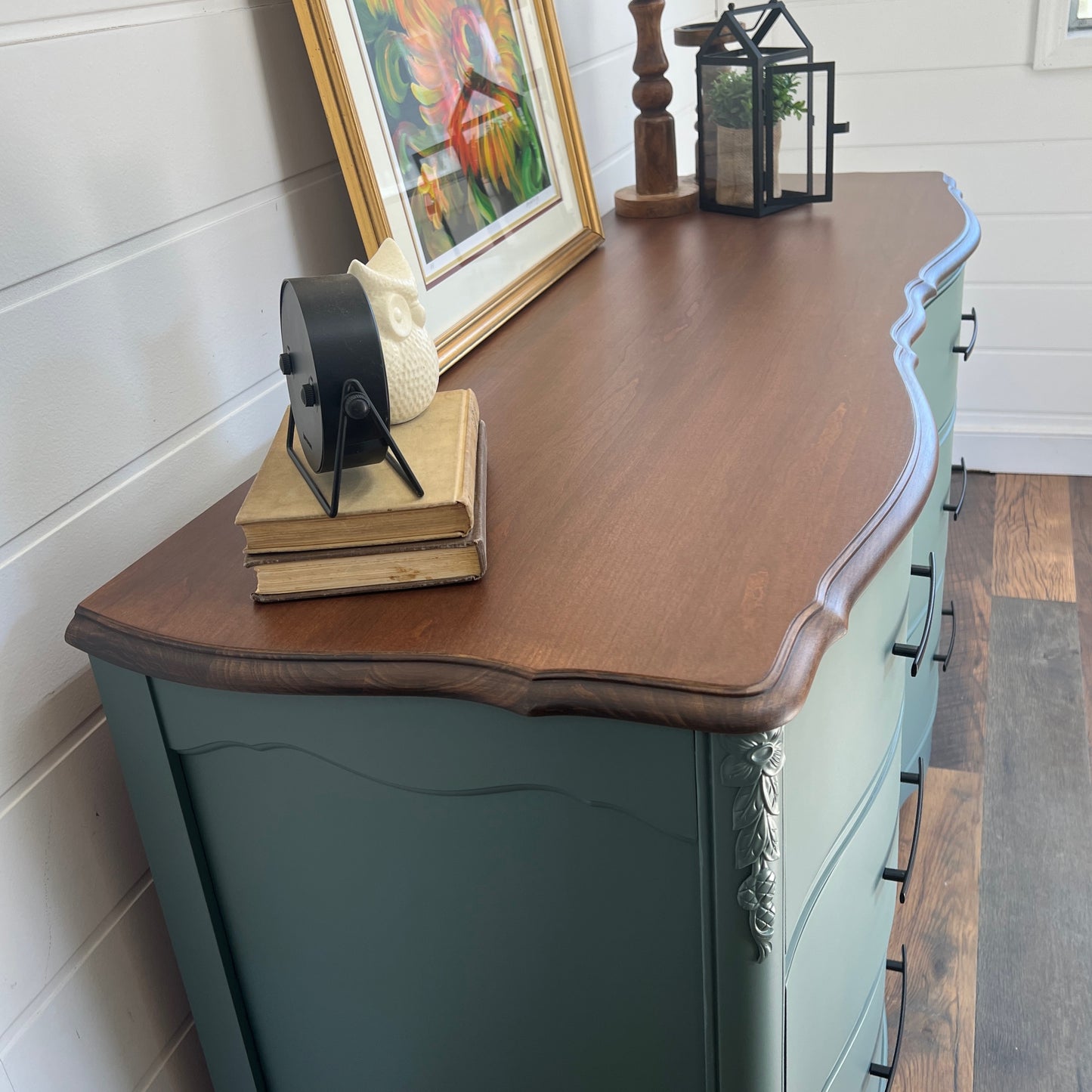 Vintage Dark Green French Provincial Dresser