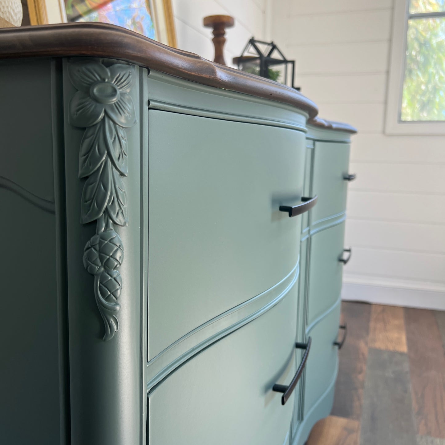 Vintage Dark Green French Provincial Dresser