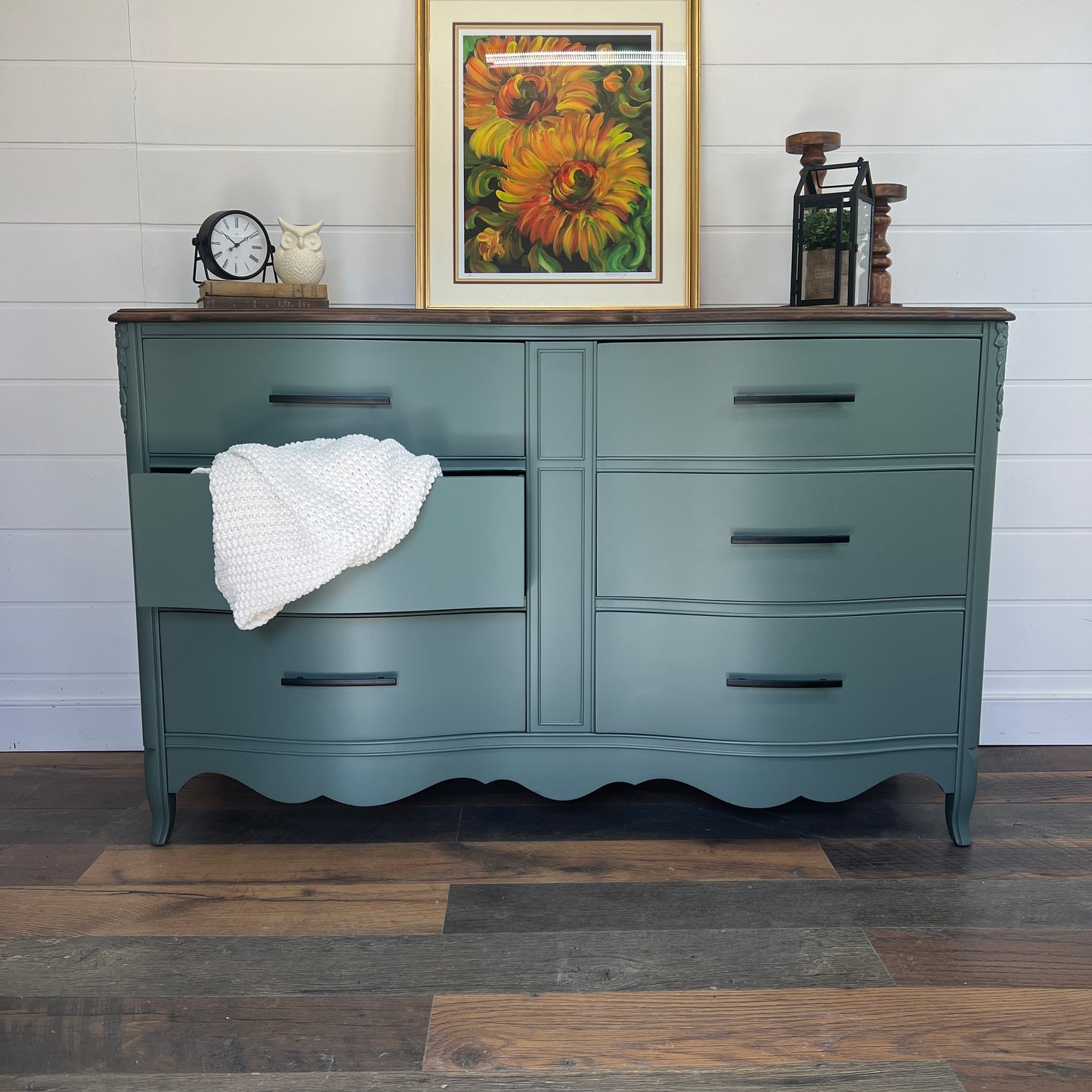 Vintage Dark Green French Provincial Dresser