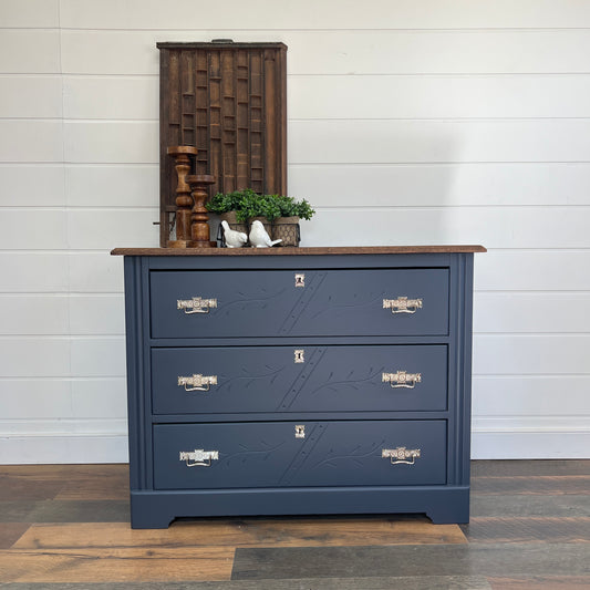 Antique Navy Blue Eastlake Oak Dresser