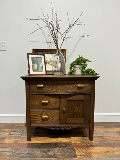 Antique Oak Serpentine Washstand