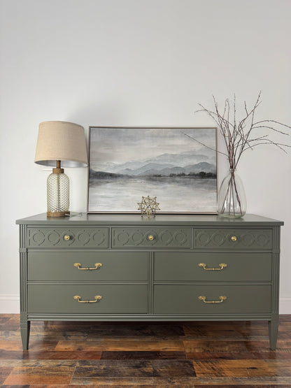 Bassett Sage Green Dresser with Decorative Details