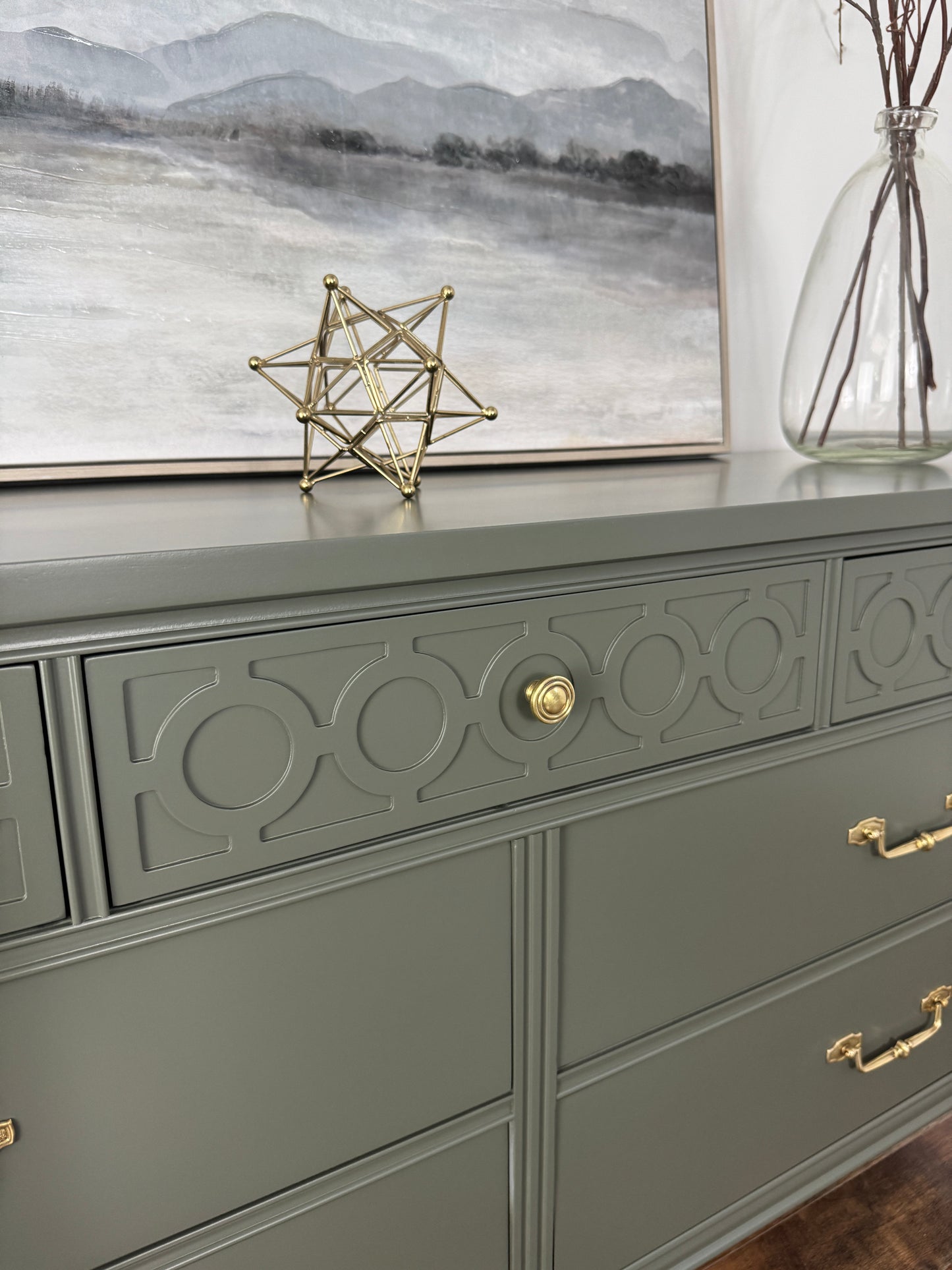 Bassett Sage Green Dresser with Decorative Details