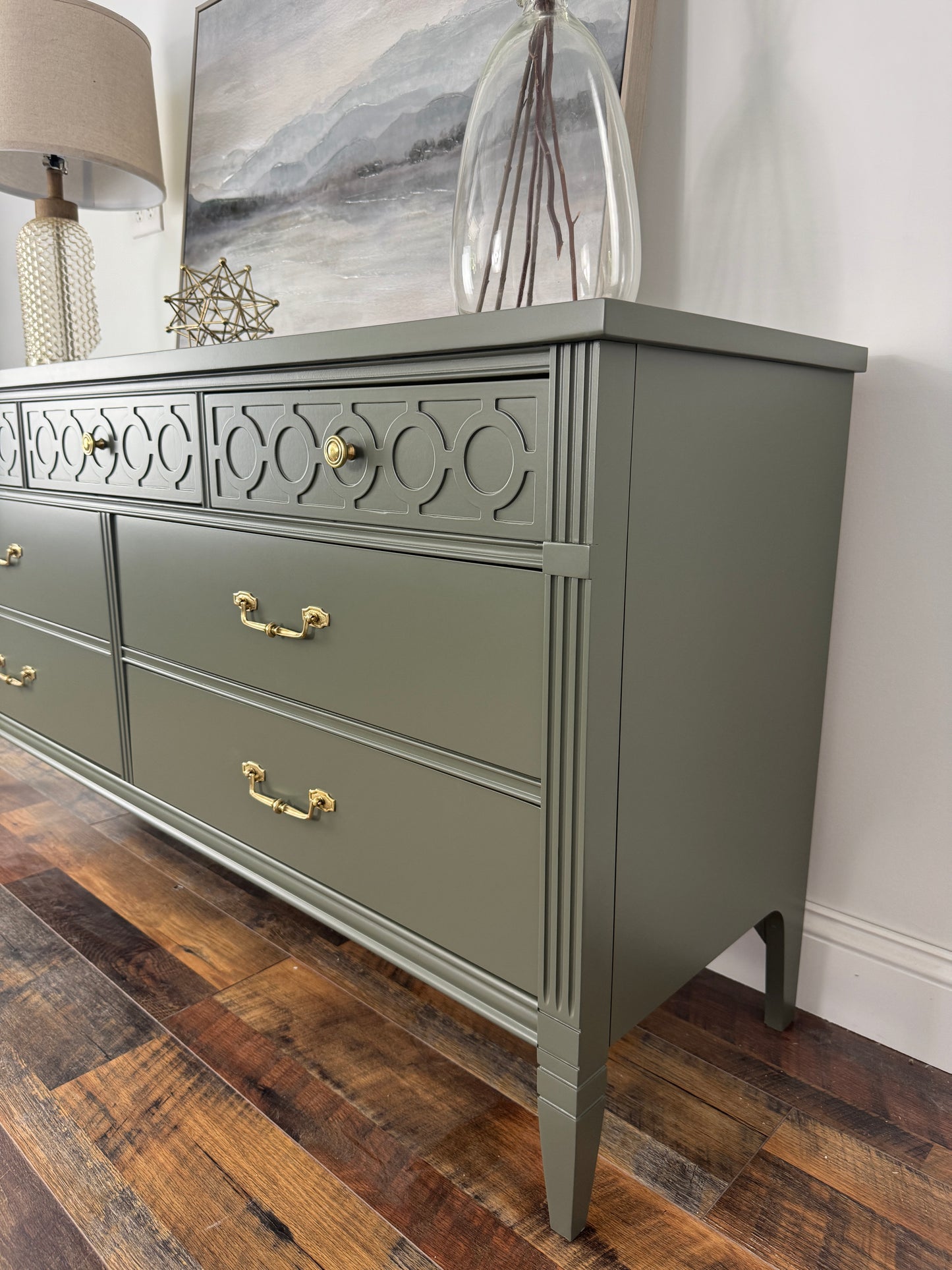 Bassett Sage Green Dresser with Decorative Details