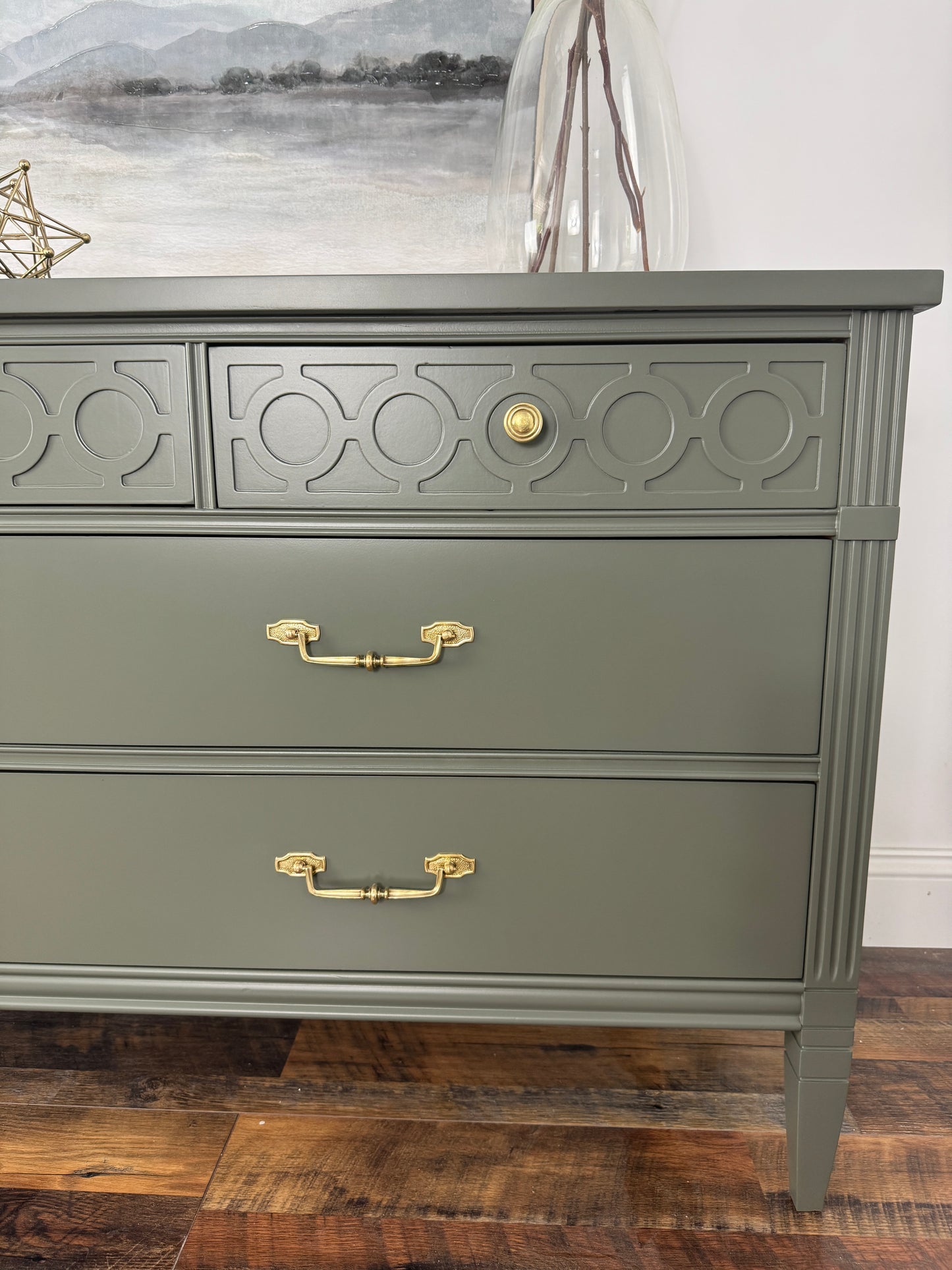Bassett Sage Green Dresser with Decorative Details