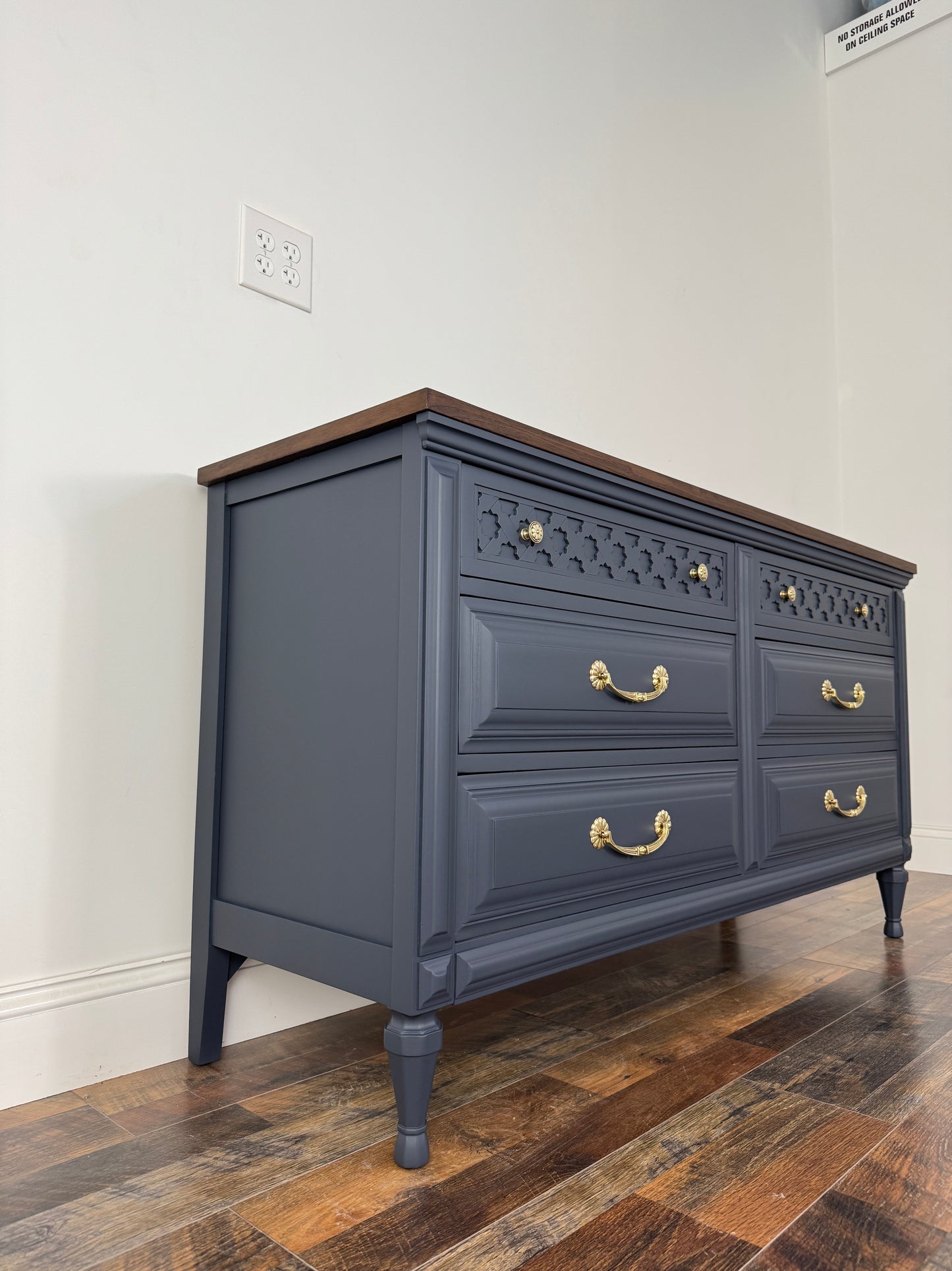 Vintage Kent Coffey Navy Blue Dresser with Walnut Top