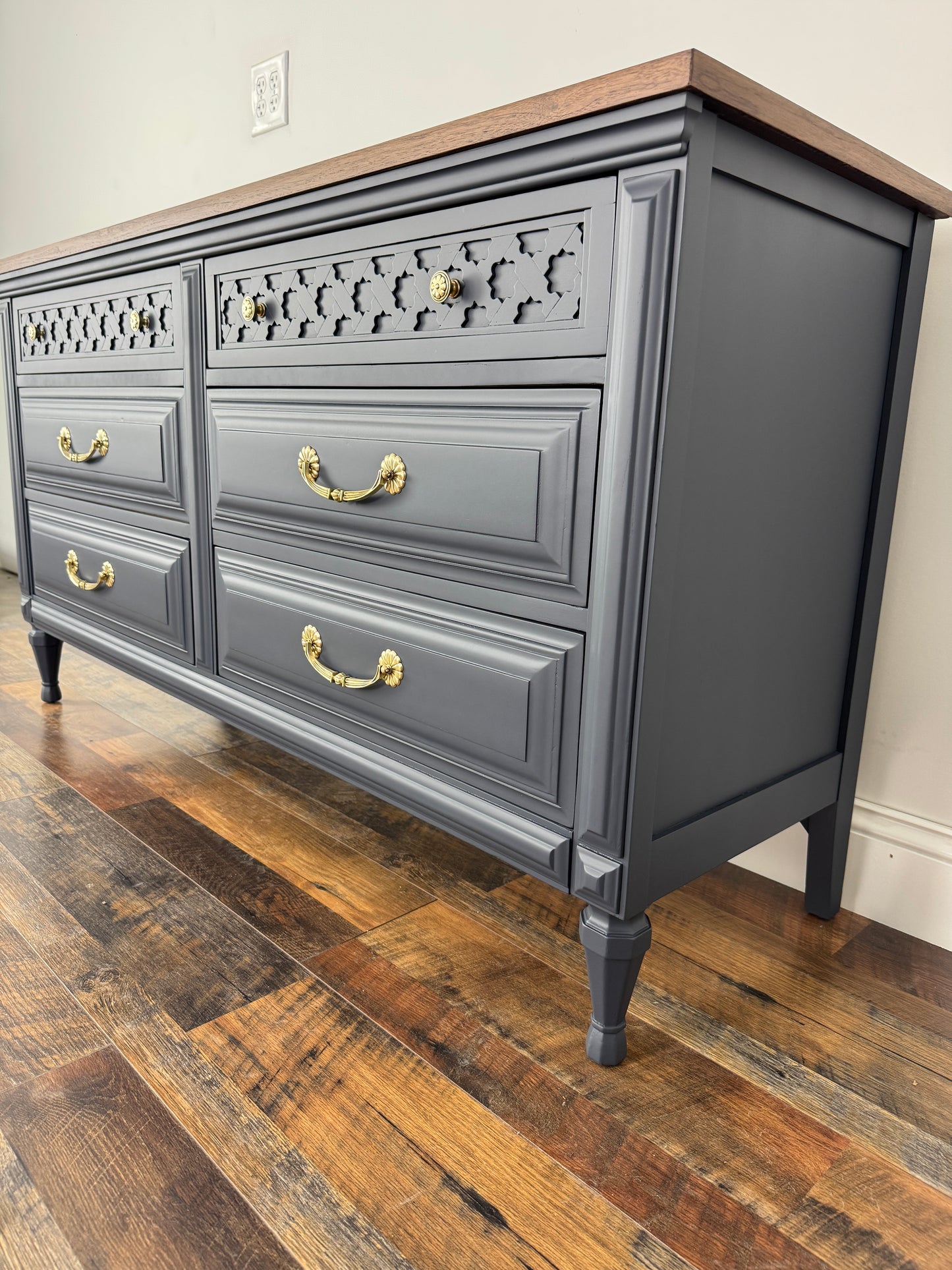 Vintage Kent Coffey Navy Blue Dresser with Walnut Top