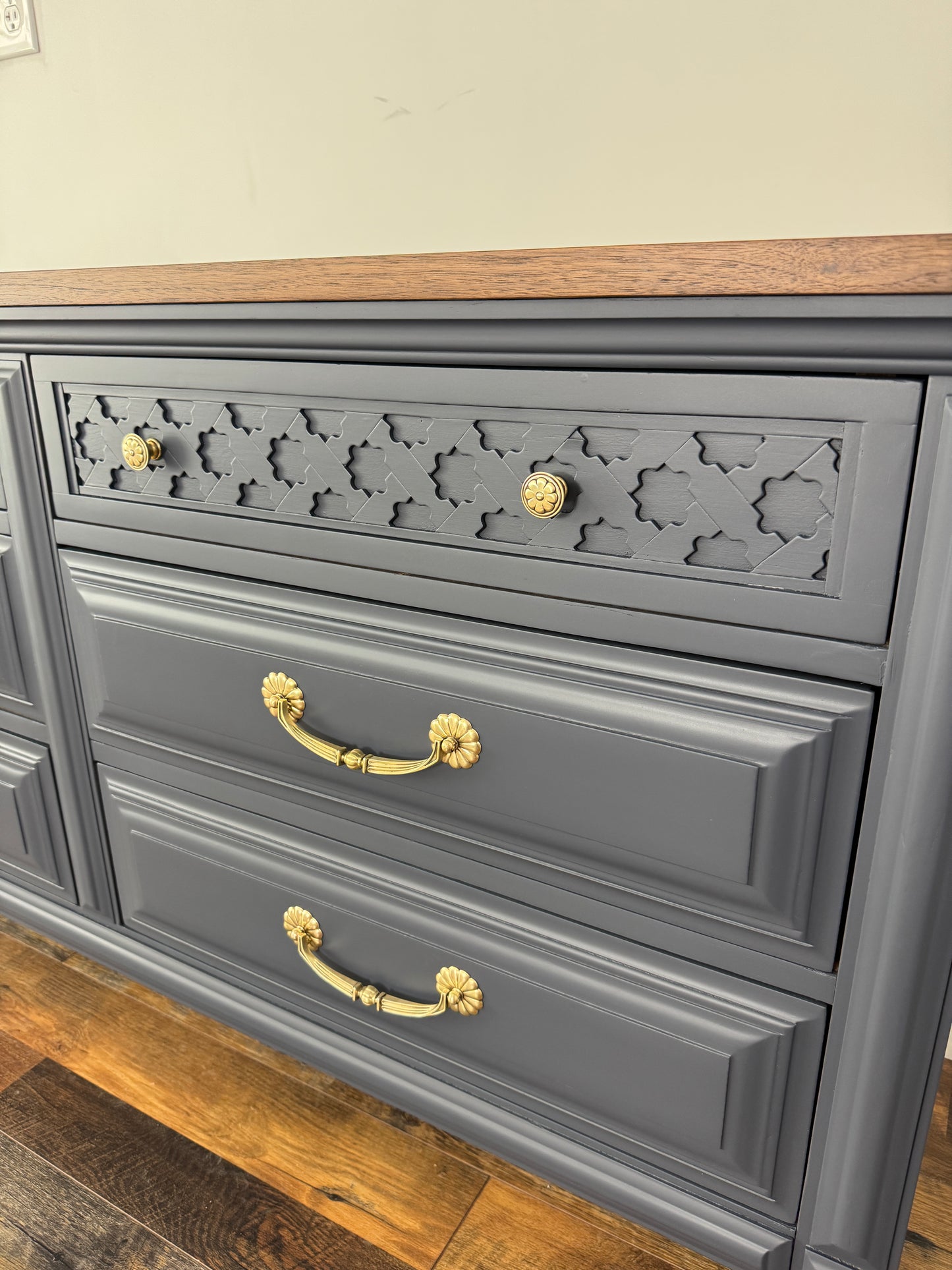 Vintage Kent Coffey Navy Blue Dresser with Walnut Top
