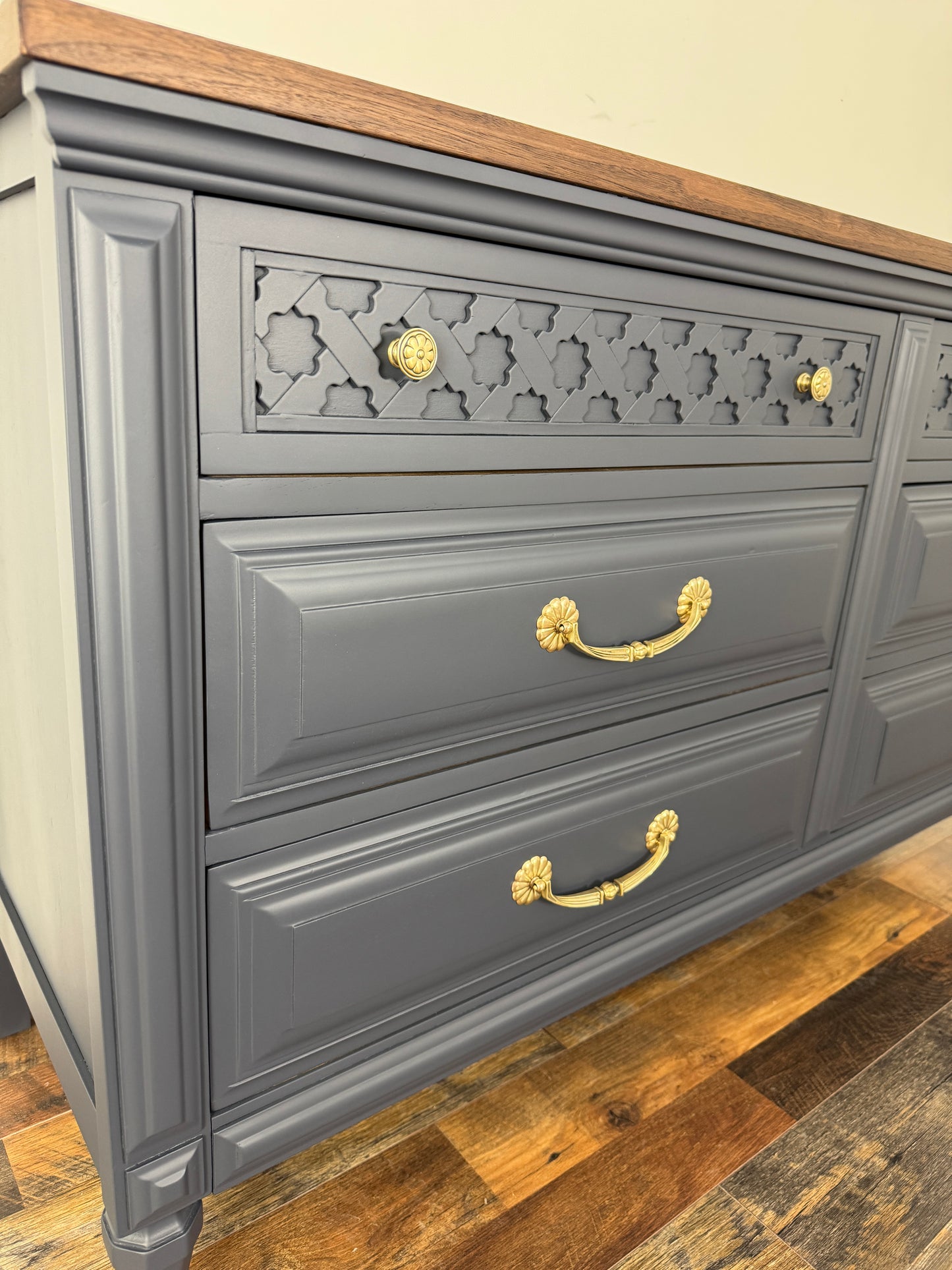Vintage Kent Coffey Navy Blue Dresser with Walnut Top