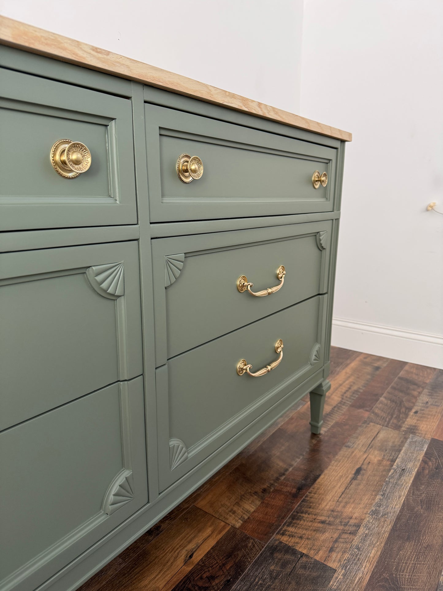 Vintage Green Dresser with Rift Sawn White Oak Top