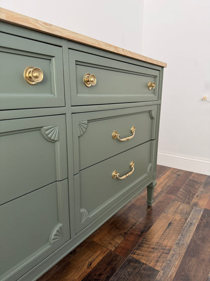 Vintage Green Dresser with Rift Sawn White Oak Top