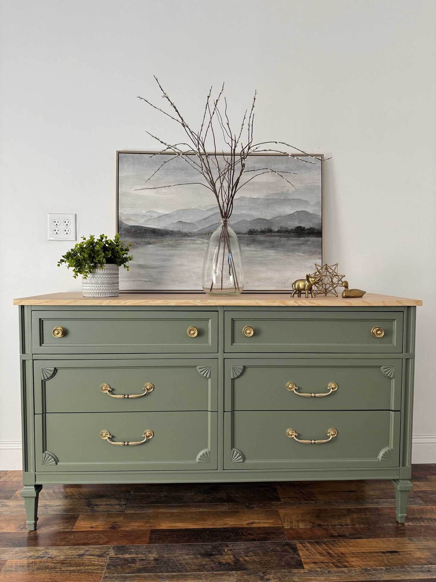 Vintage Green Dresser with Rift Sawn White Oak Top
