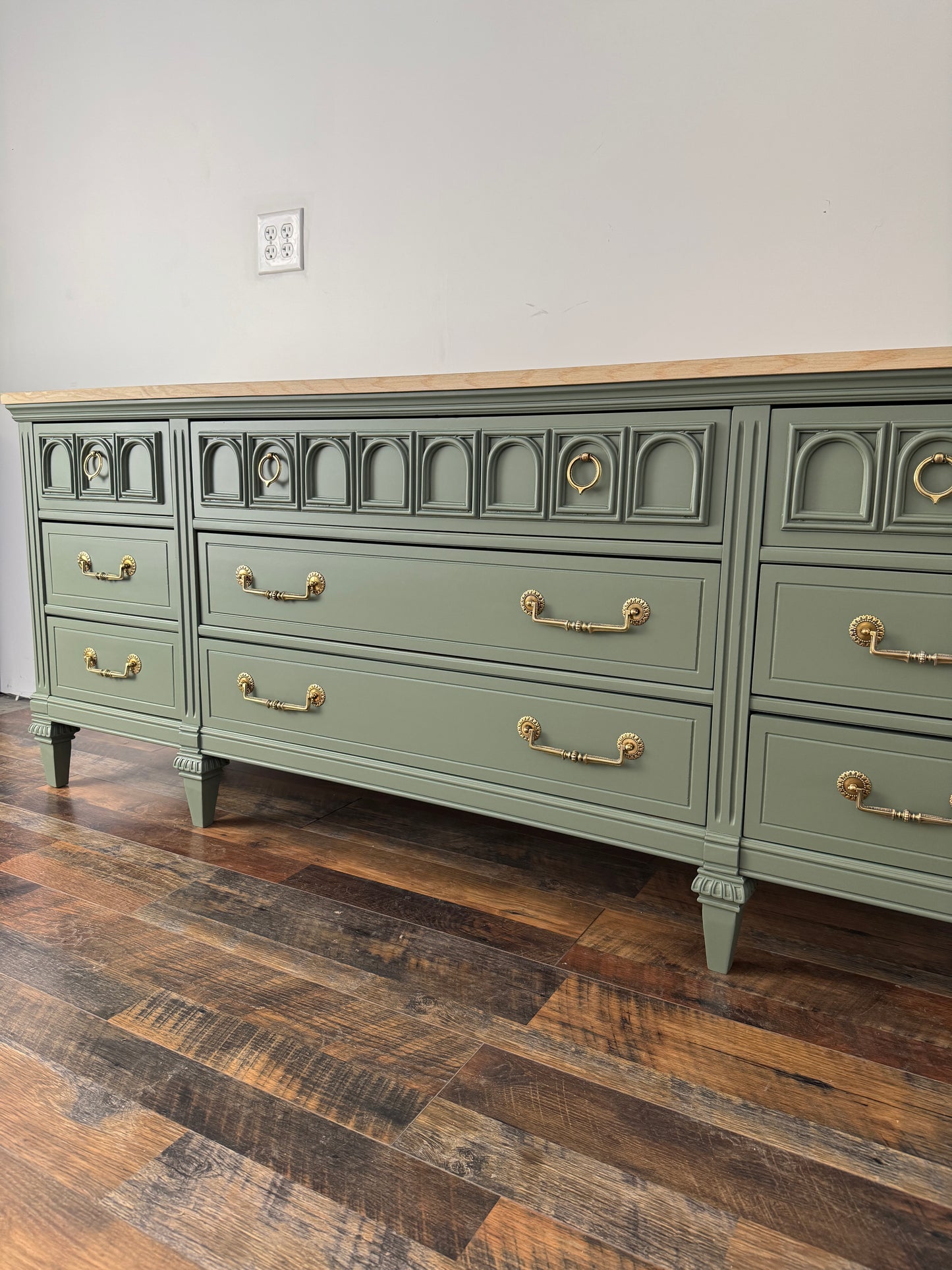 Vintage Green Dresser with Rift Sawn White Oak Top