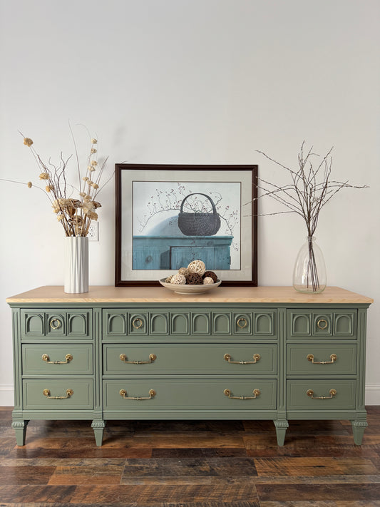 Vintage Green Dresser with Rift Sawn White Oak Top