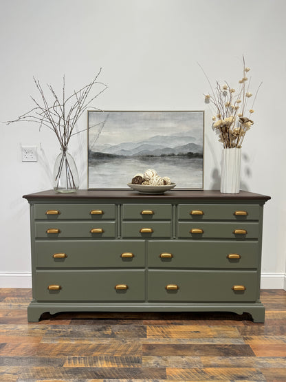 Olive Green 10 Drawer Long Dresser