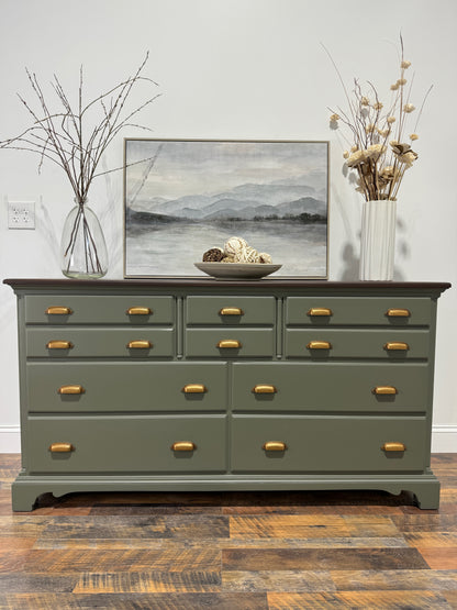 Olive Green 10 Drawer Long Dresser