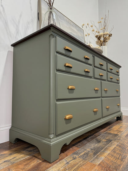 Olive Green 10 Drawer Long Dresser