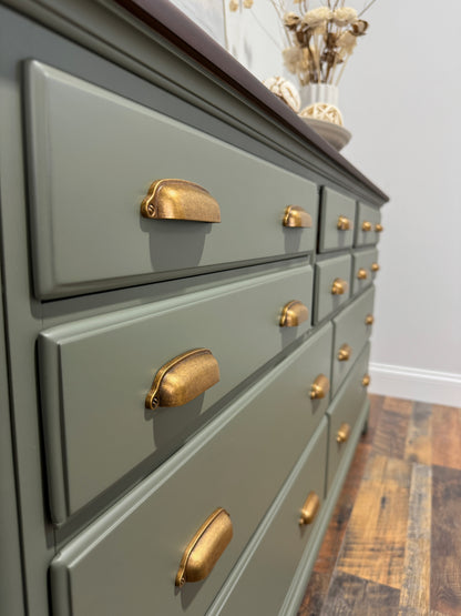 Olive Green 10 Drawer Long Dresser