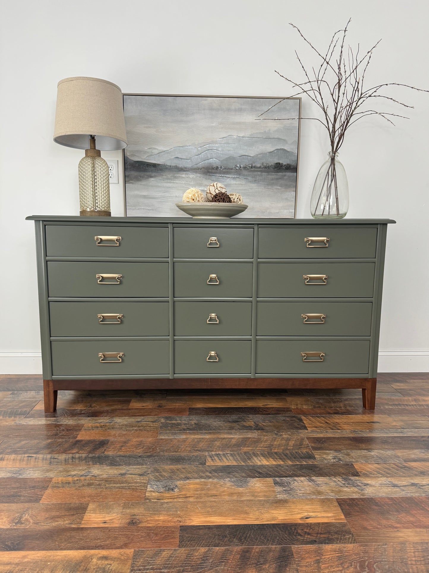 Kent Coffey 12 Drawer Olive Green Dresser