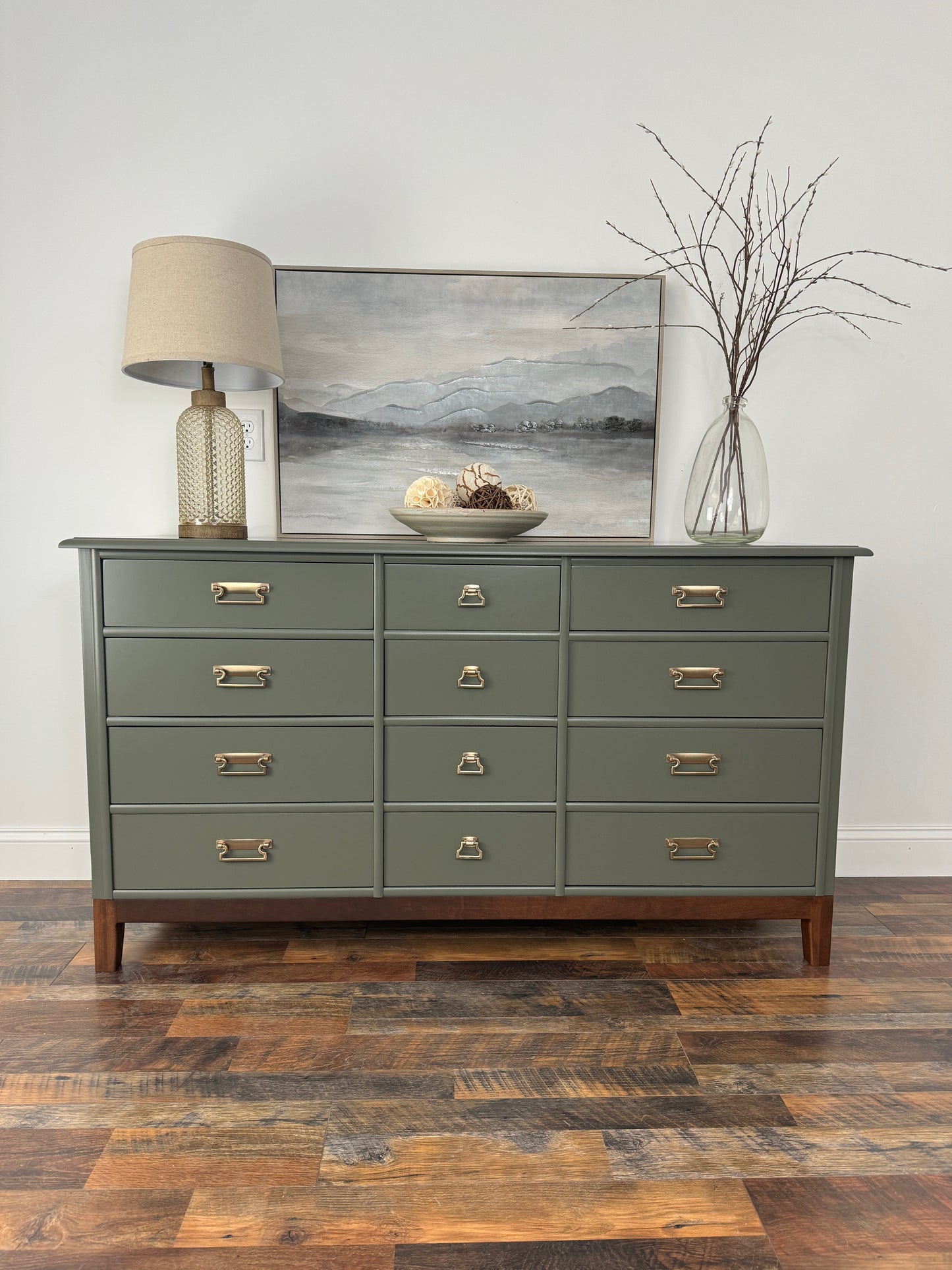 Kent Coffey 12 Drawer Olive Green Dresser