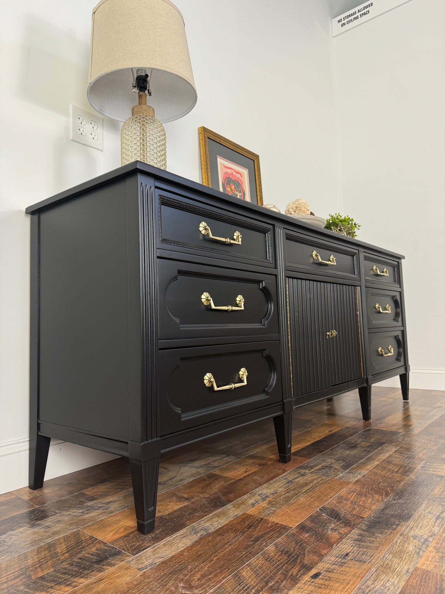 Vintage Black Long Dresser / Credenza