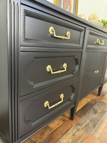 Vintage Black Long Dresser / Credenza