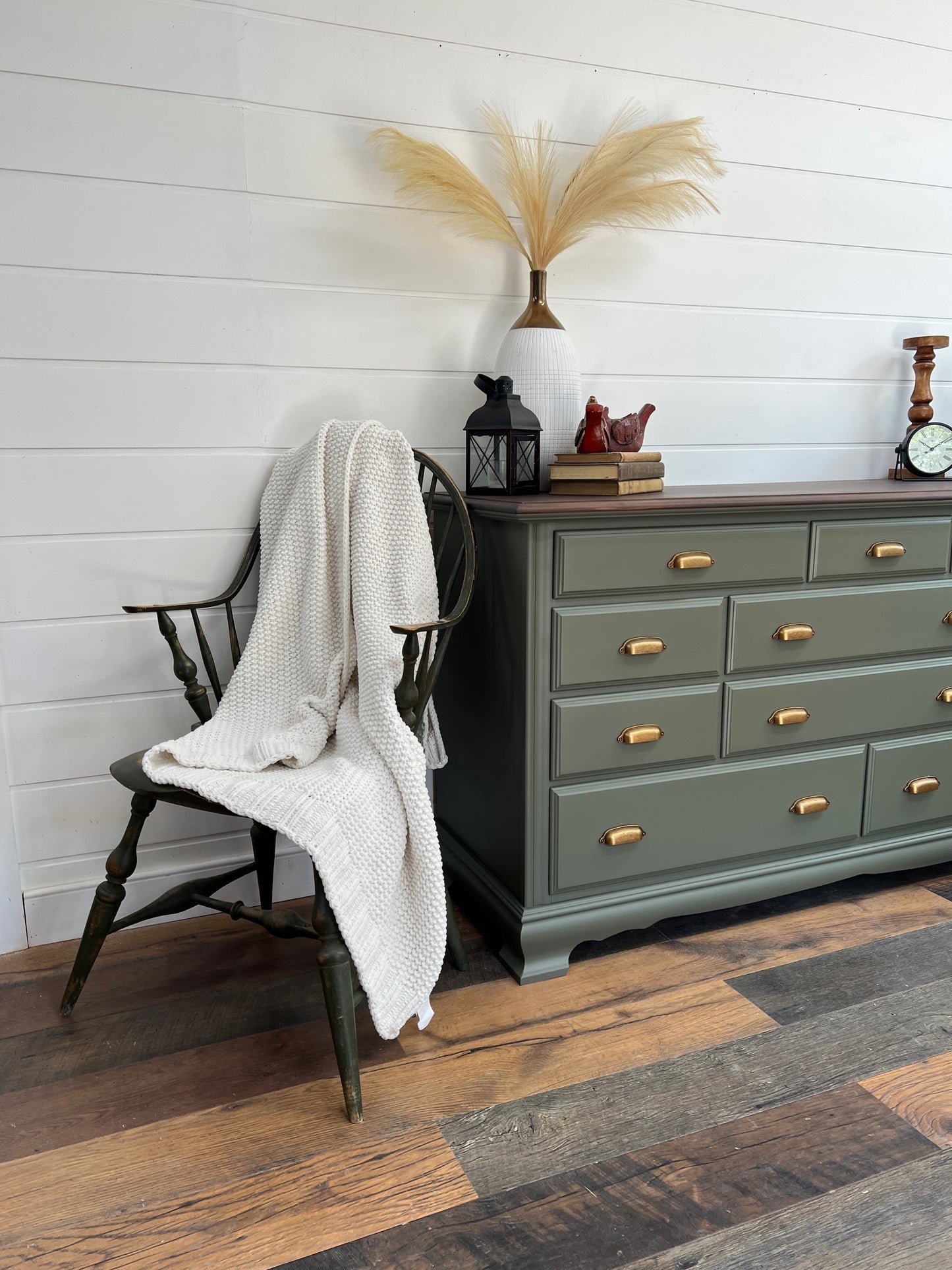 Solid Wood Olive Green Dresser