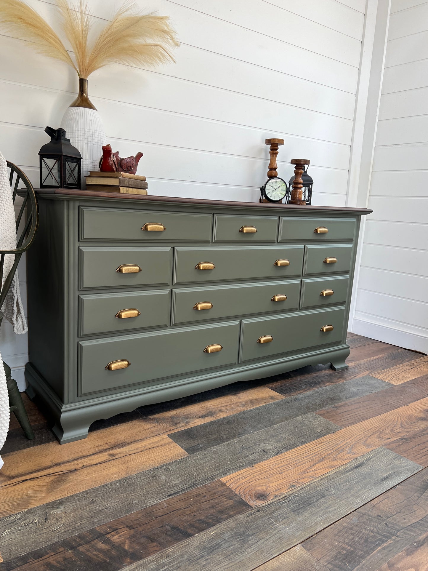 Solid Wood Olive Green Dresser